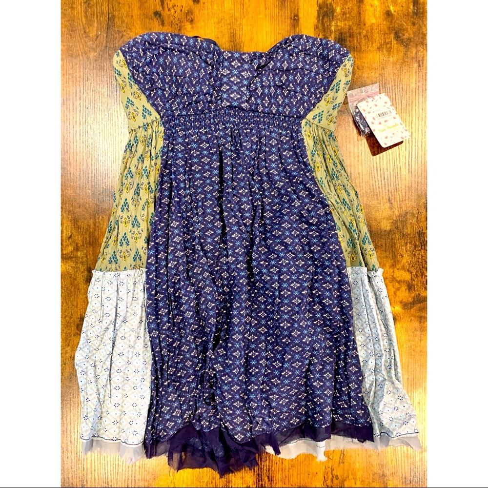 Free people blue/green patterned tube top tunic